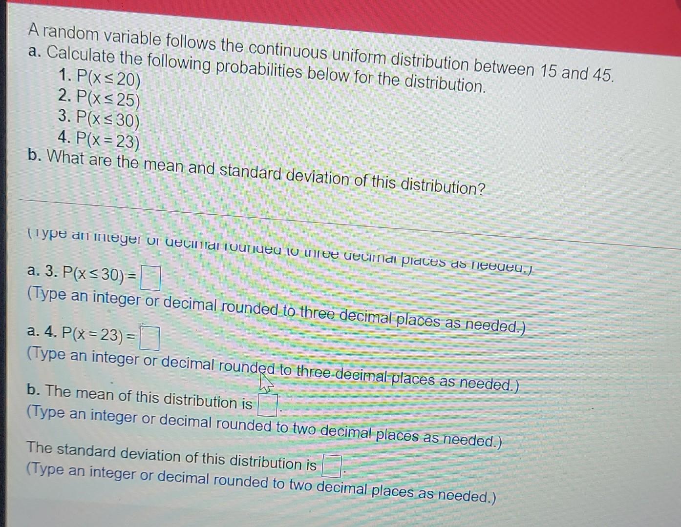 Solved A random variable follows the continuous uniform | Chegg.com