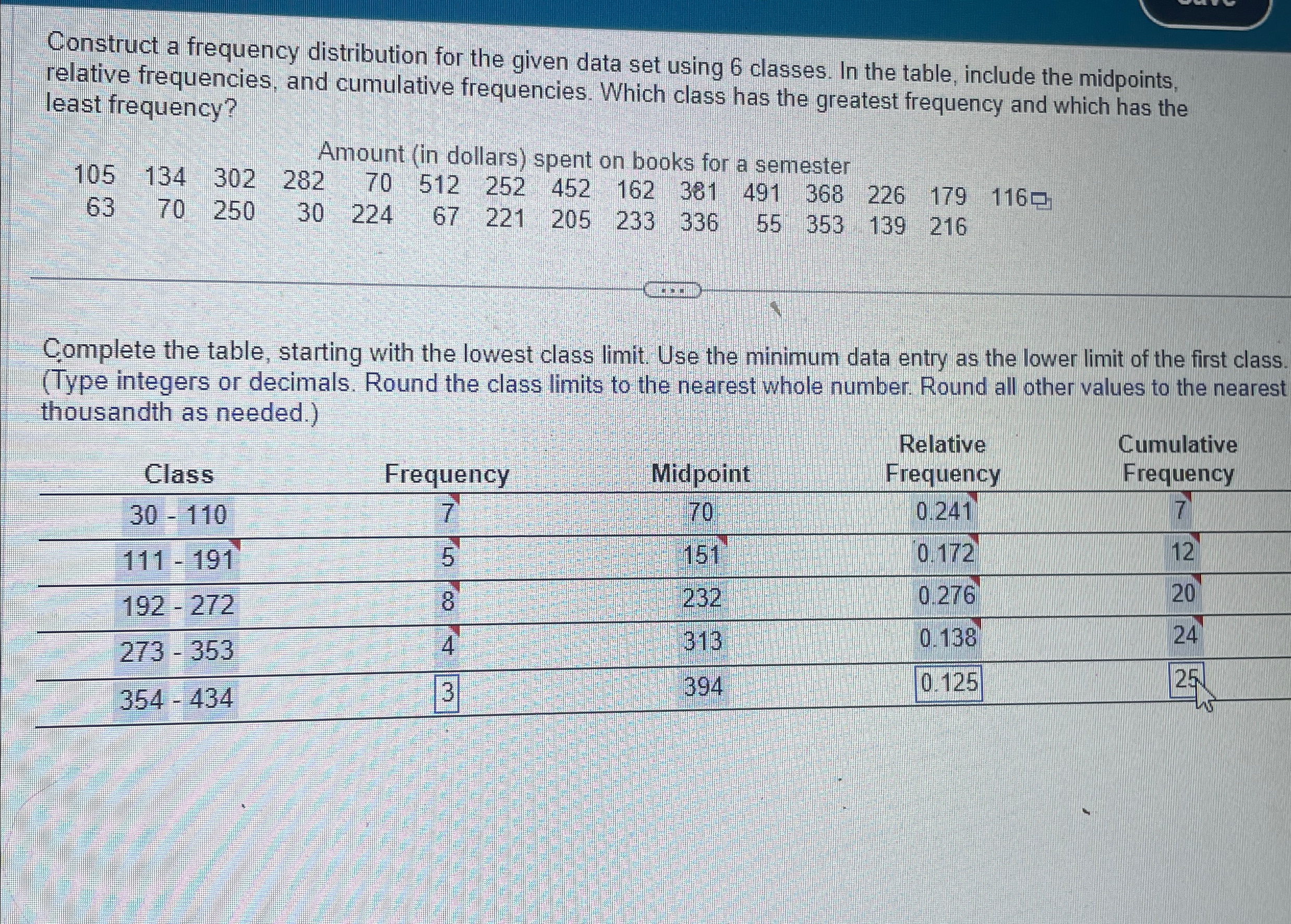 Solved Construct a frequency distribution for the given data | Chegg.com