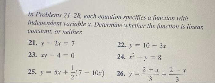 Solved In Problems 21-28, each equation specifies a function | Chegg.com