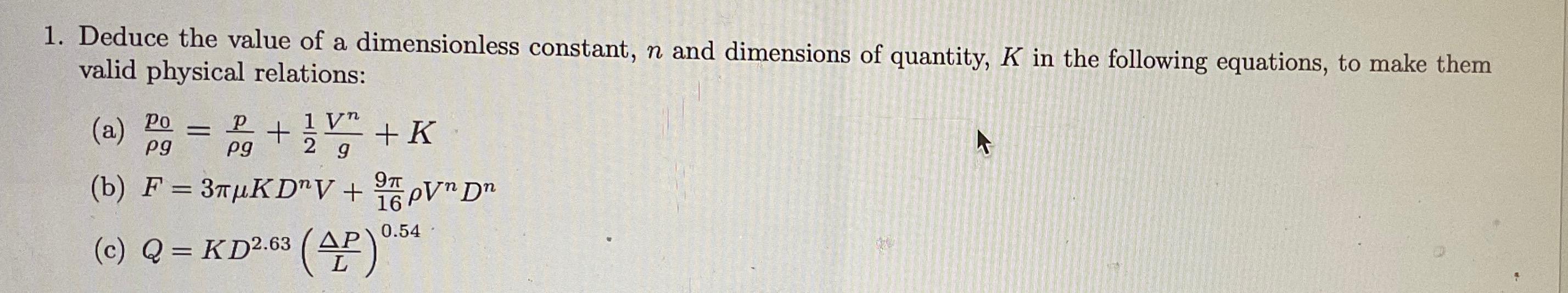 Solved Deduce the value of a dimensionless constant, n ﻿and | Chegg.com