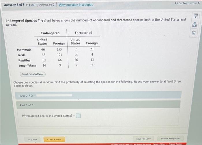 Solved Endangered Species The chart below shows the numbers | Chegg.com