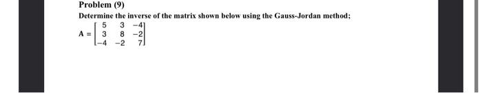 Solved Problem (9) Determine the inverse of the matrix shown | Chegg.com