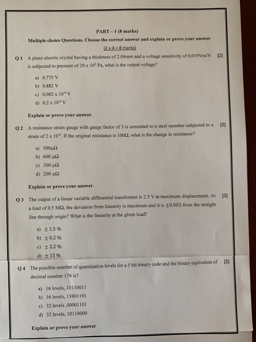 Solved PART-1 (8 marks) Multiple choice Questions. Choose | Chegg.com