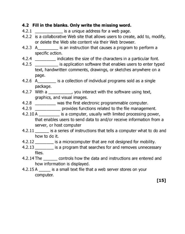 Solved Please fill in the missing words from the following