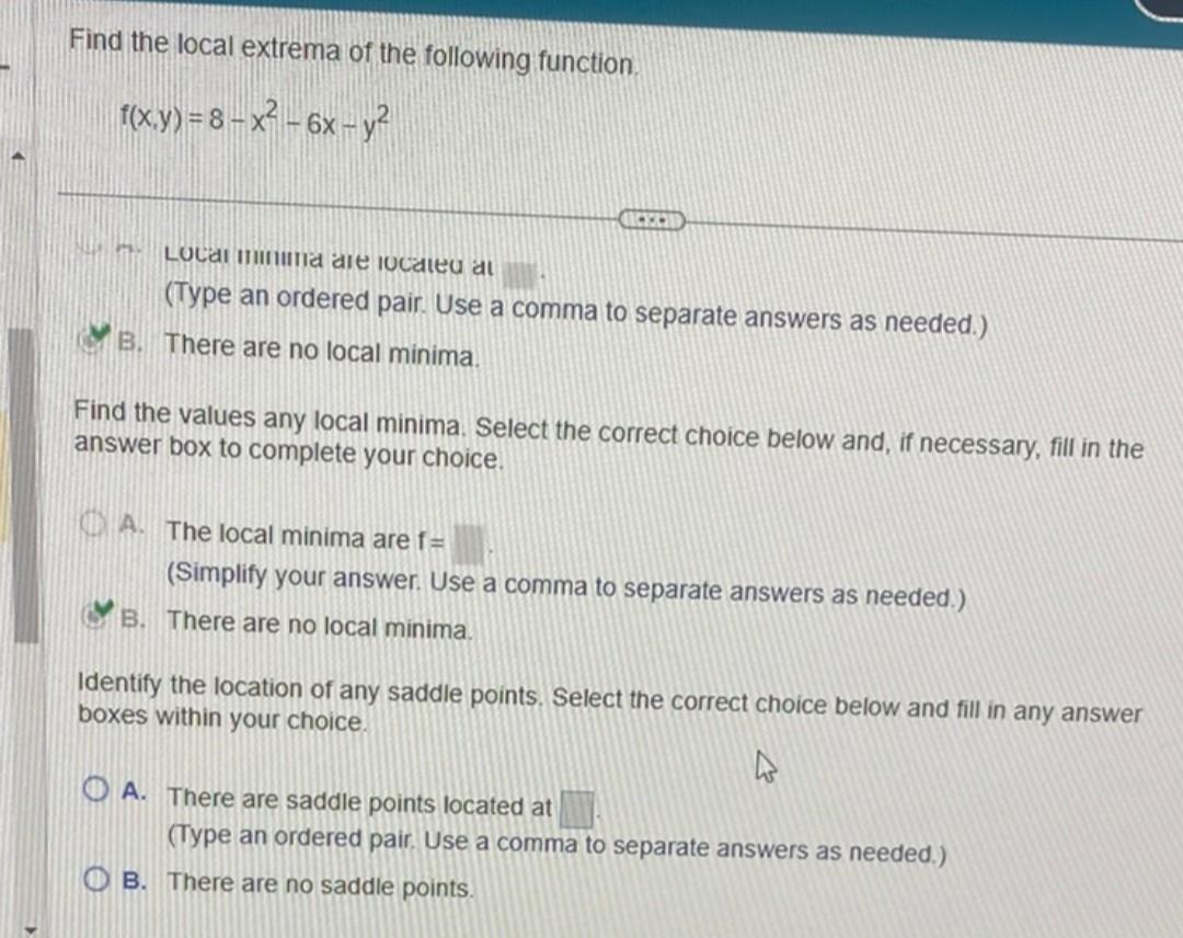 Solved Find the local extrema of the following function. | Chegg.com