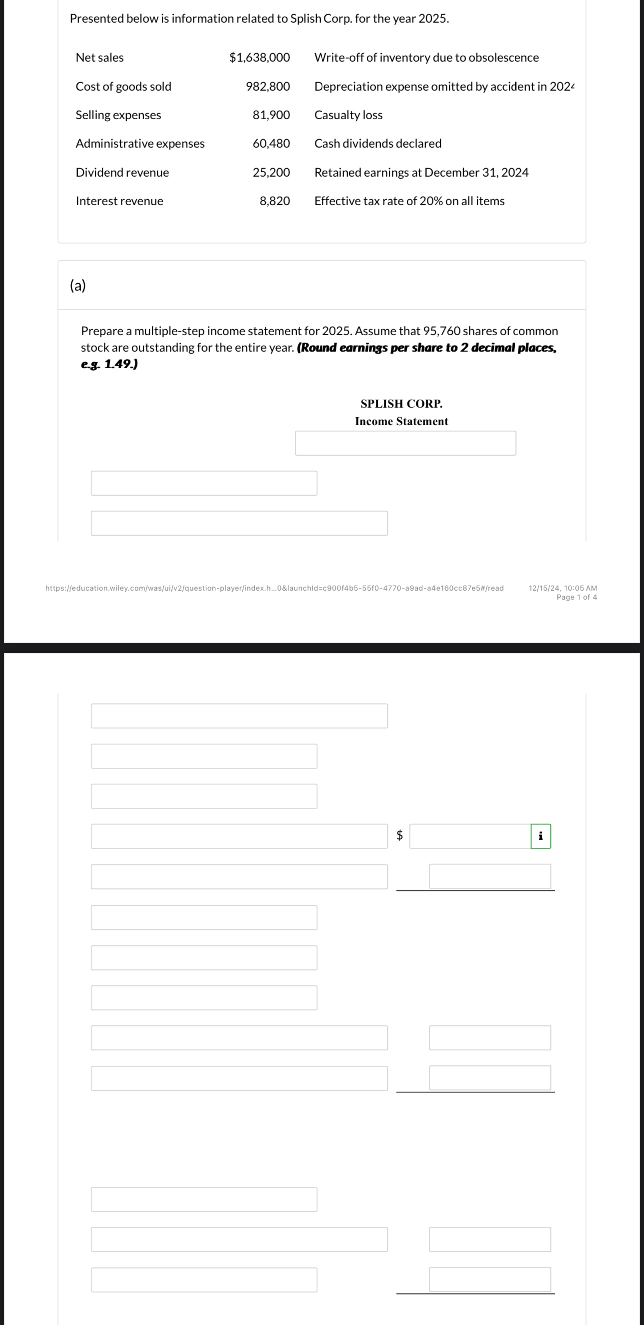 Solved Presented below is information related to Splish | Chegg.com