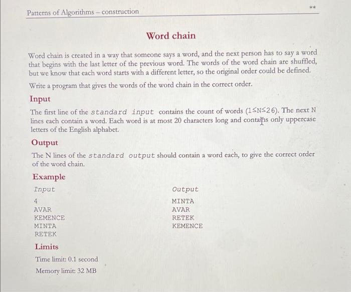 Solved ** Patterns of Algorithms - construction Word chain | Chegg.com