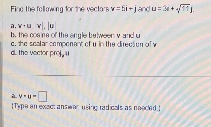 Solved Find The Following For The Vectors V=5i+j And | Chegg.com