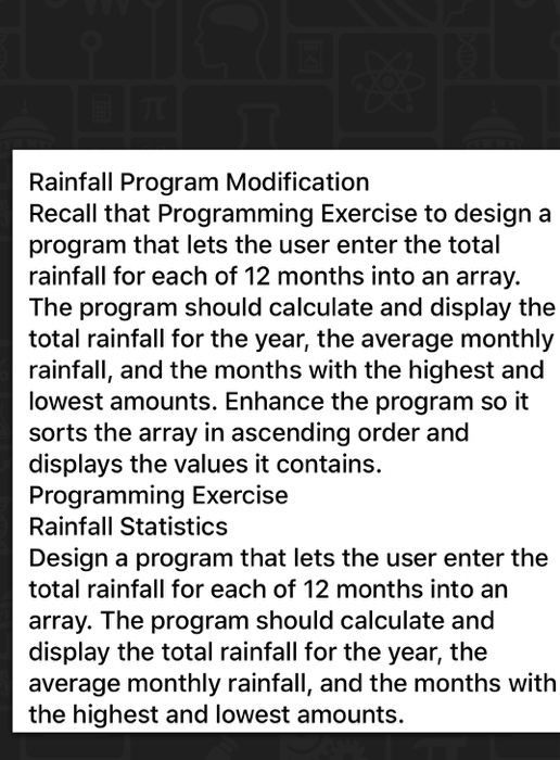 Solved Rainfall Program Modification Recall that Programming | Chegg.com