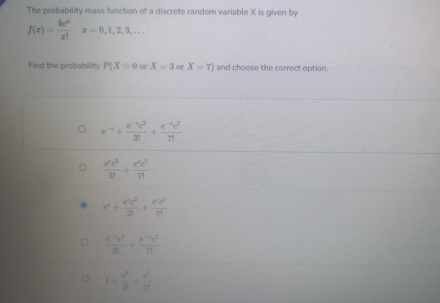 Solved The probability mass function of a discrete random | Chegg.com