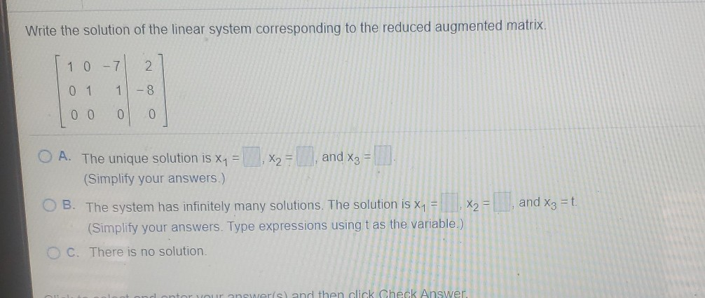 Solved Write the solution of the linear system corresponding | Chegg.com