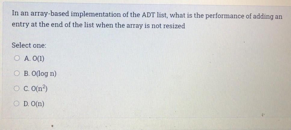 Solved In an array-based implementation of the ADT list, | Chegg.com