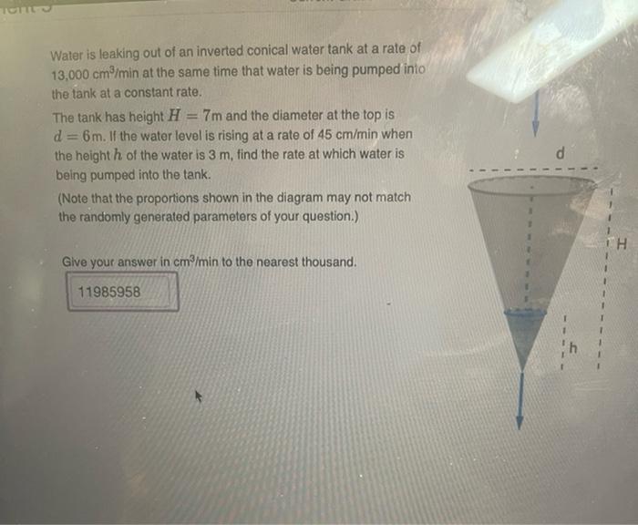 Solved Water is leaking out of an inverted conical water
