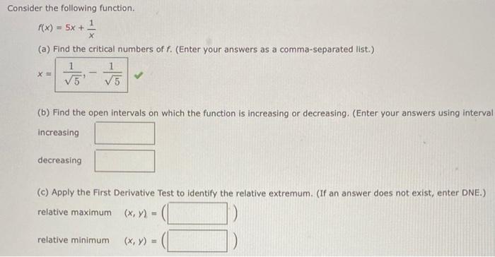 Solved Consider the following function. f(x) = 5x + 1 X (a) | Chegg.com