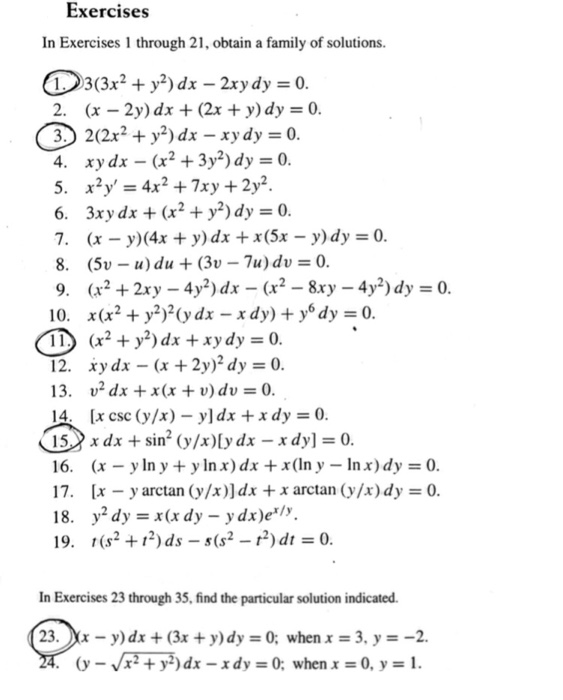 Solved H W Ii Dy Exercises Solve The Differential Equations Chegg Com