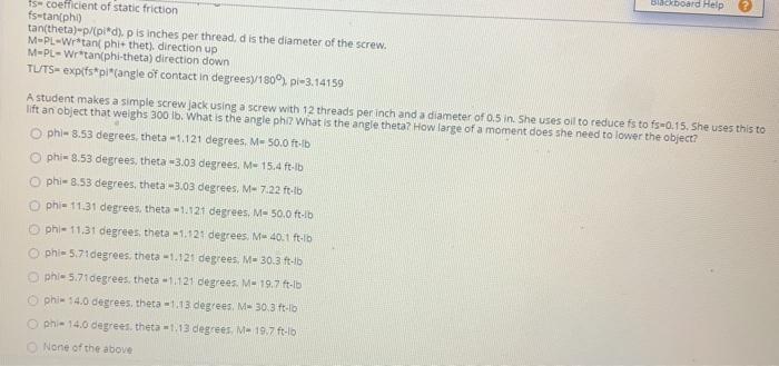 Solved Blackboard Help 1s Coefficient Of Static Friction Chegg Com