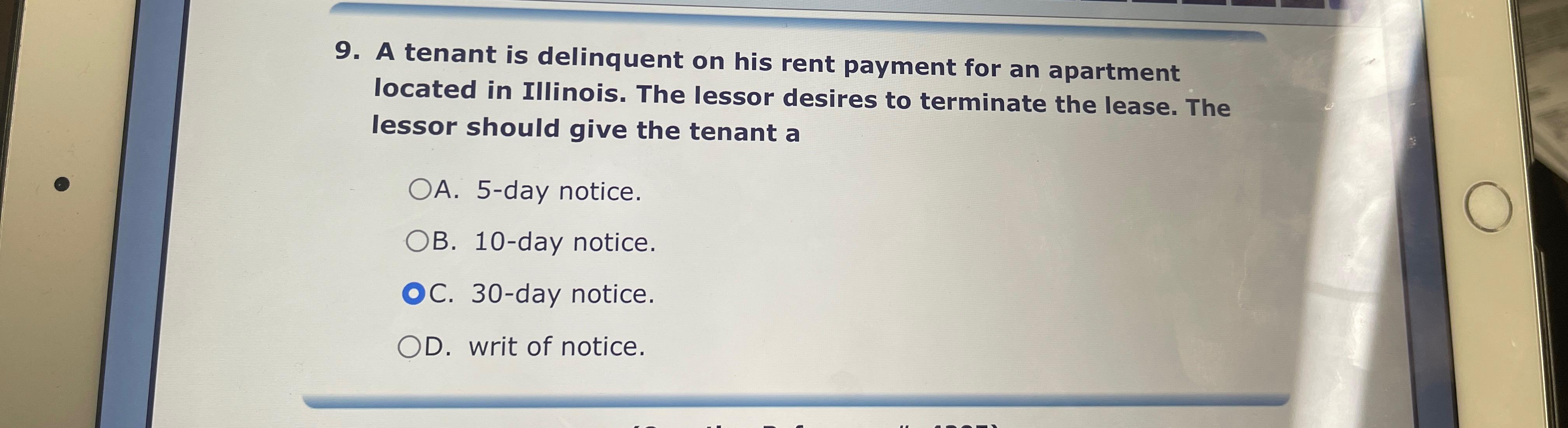 Solved A tenant is delinquent on his rent payment for an