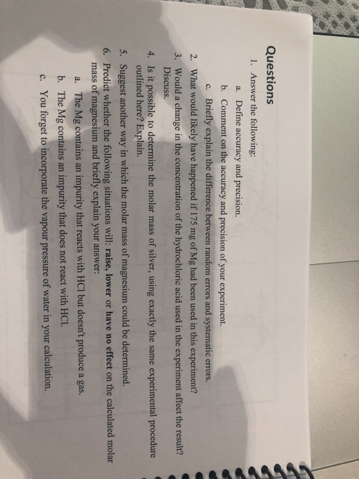 Solved Questions 1. Answer the following: a. Define accuracy | Chegg.com