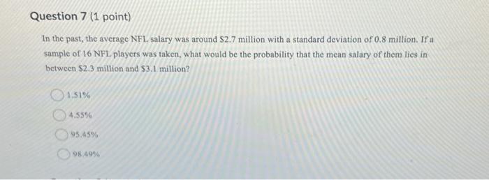 Solved In the past, the average NFL salary was around $2.7 | Chegg.com