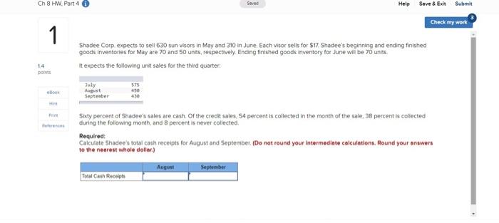 Solved Ch 8 HW. Part 4 Saved Help Save & Exit Submit Check | Chegg.com