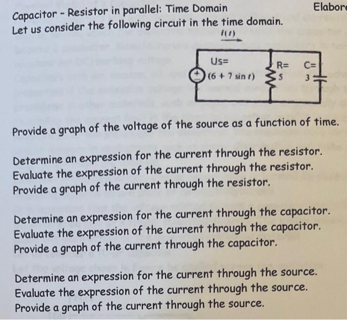 Solved Capacitor Resistor in parallel Time Domain Let us