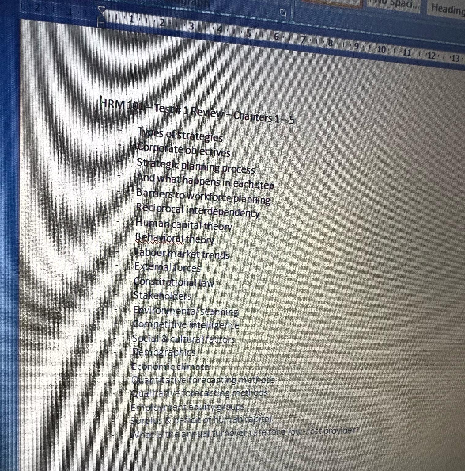 Solved HRM 101 -Test# 1 ﻿Review - ﻿Chapters 1-5Types of | Chegg.com