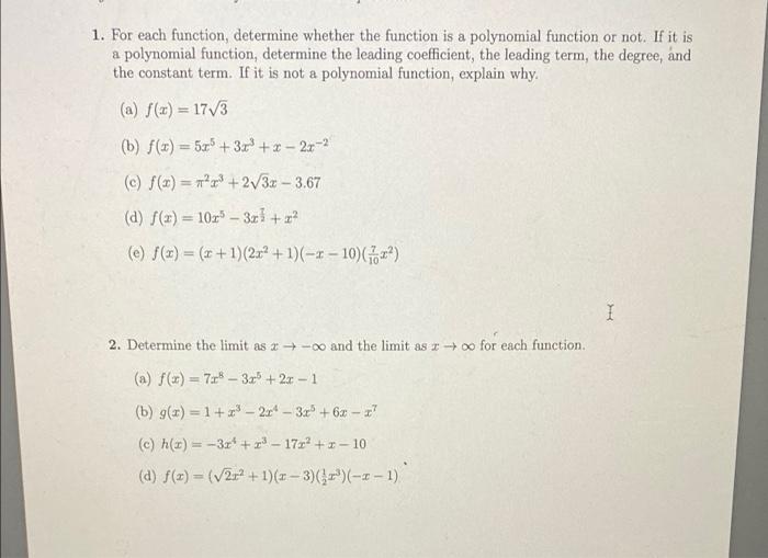 Solved 1. For each function, determine whether the function | Chegg.com