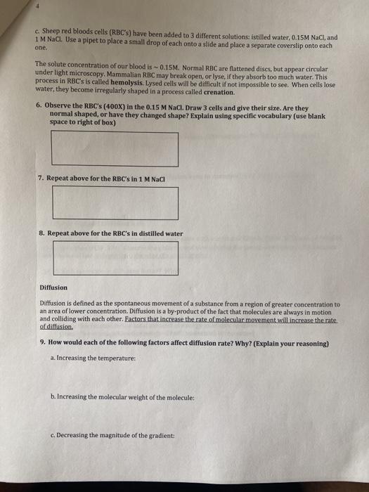 Solved Bio 101 Lab LAB 3 DIFFUSION & OSMOSIS One of the