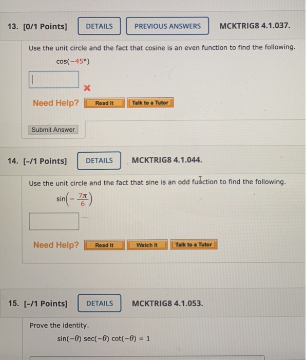 Solved 13. [0/1 Points) DETAILS PREVIOUS ANSWERS MCKTRIG8 | Chegg.com