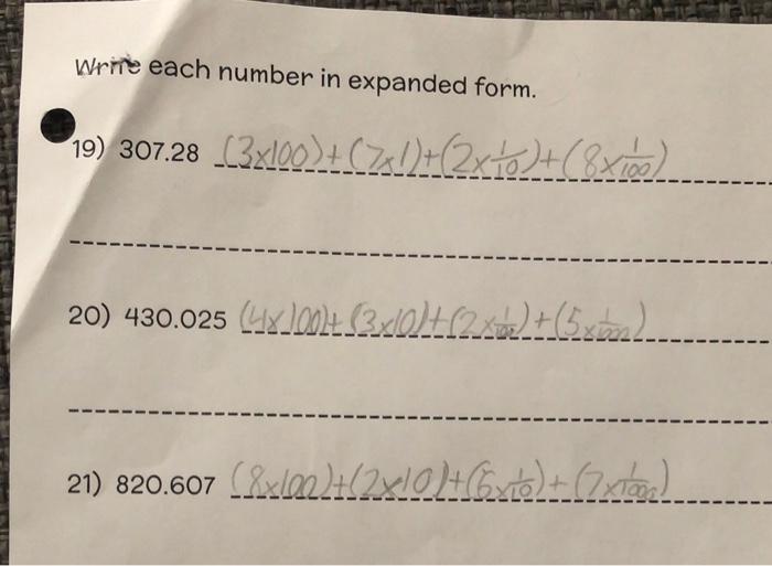 Solved Write each number in expanded form. 19) 307.28 | Chegg.com