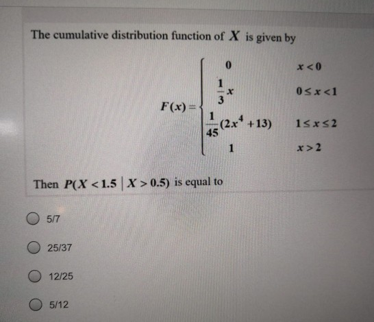 Solved The cumulative distribution function of X is given by | Chegg.com