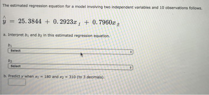 Solved The estimated regression equation for a model | Chegg.com