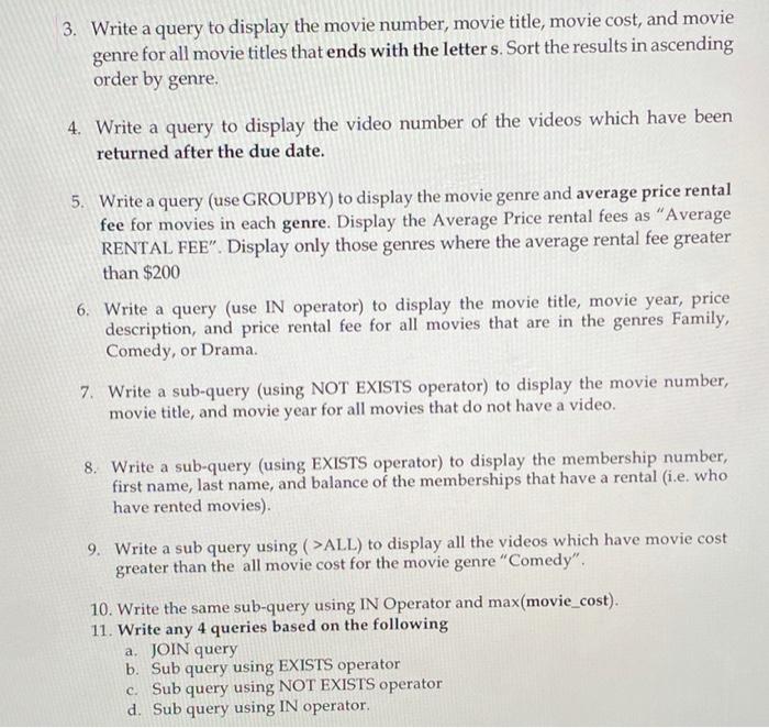 3. Write a query to display the movie number, movie | Chegg.com