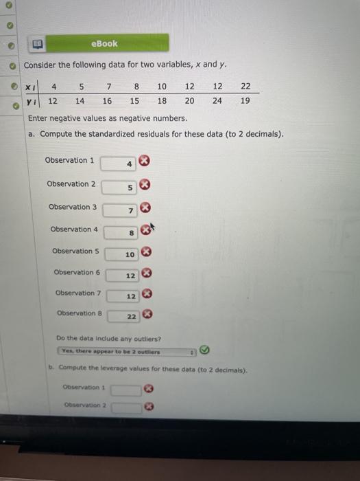 Solved eBook Consider the following data for two variables, | Chegg.com