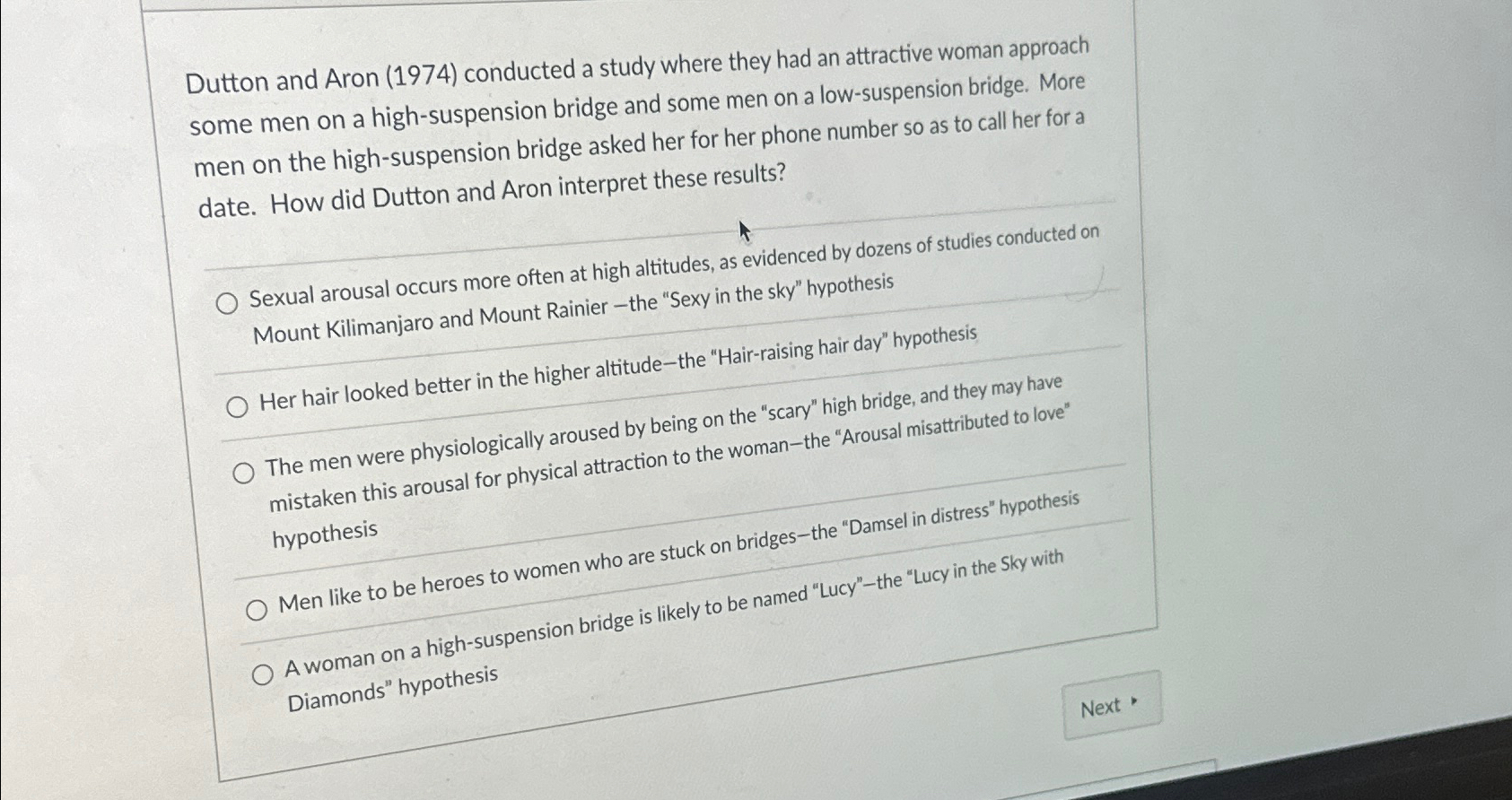 Solved Dutton and Aron (1974) ﻿conducted a study where they