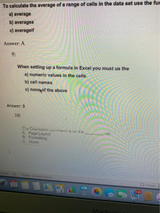 Solved To calculate the average of a range of cells in the | Chegg.com