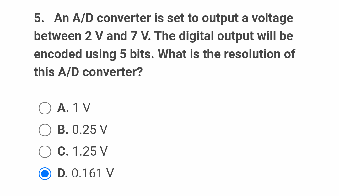 Solved 5. An A/D converter is set to output a voltage