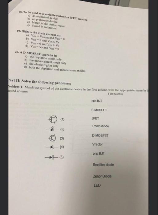 Solved 18 To be used as a variable resistor, a JFET munt be