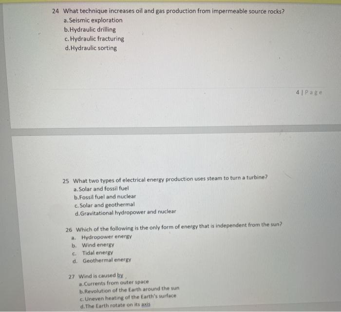 Solved 24 What technique increases oil and gas production | Chegg.com