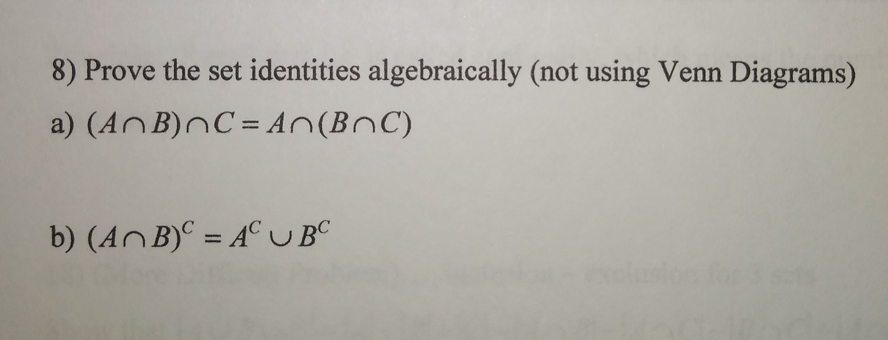 Solved Prove The Set Identities Algebraically (not Using | Chegg.com