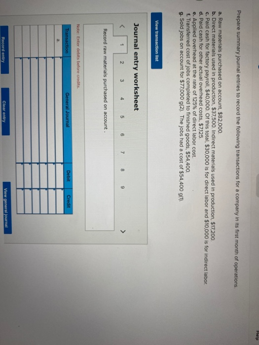 Solved Help Prepare summary journal entries to record the