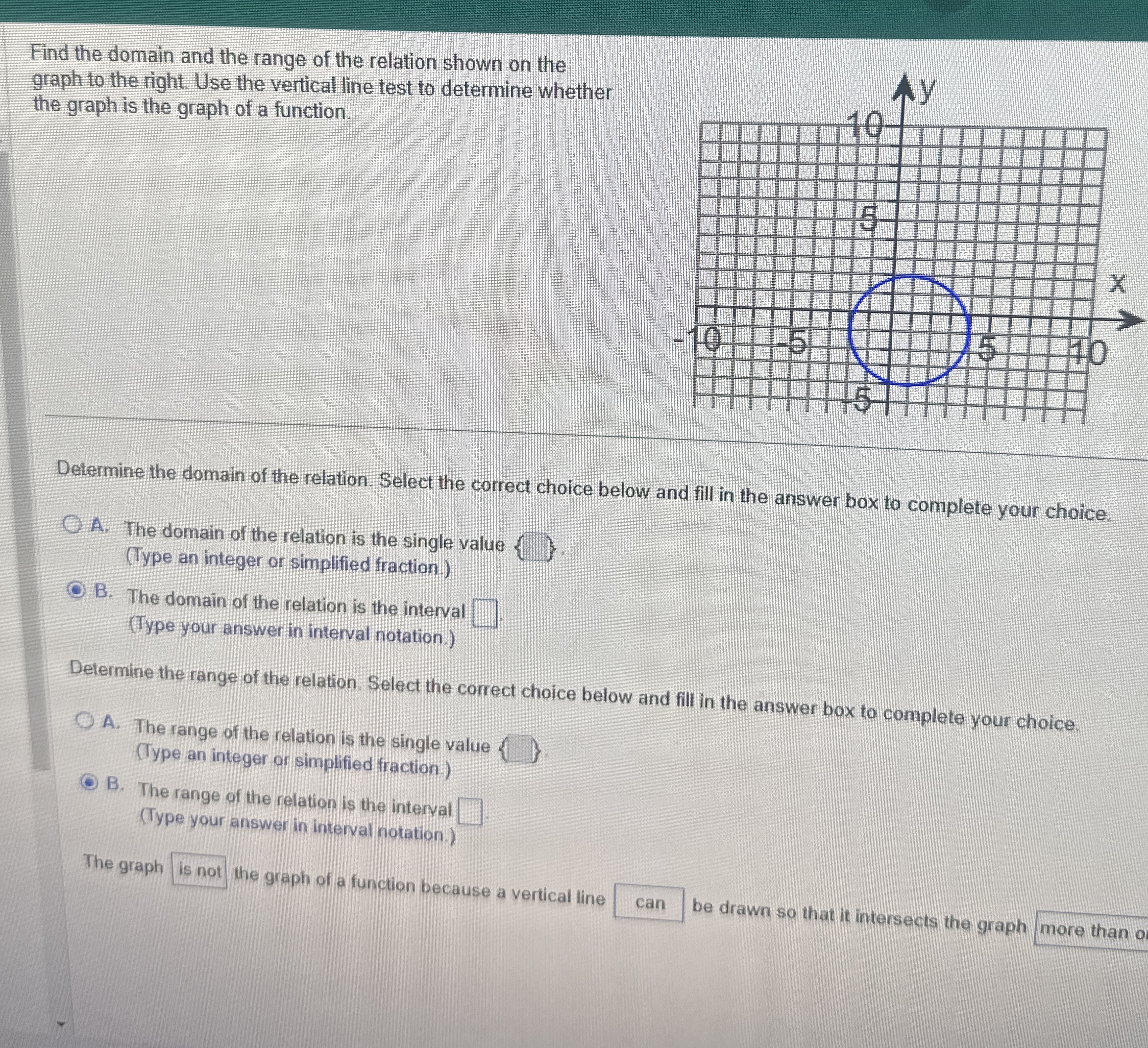 Solved Find the domain and the range of the relation shown | Chegg.com