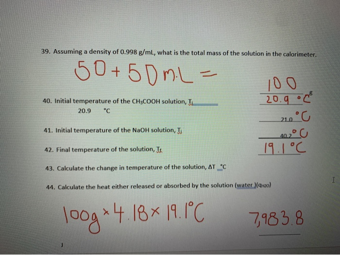 The Heat Absorbed By Solution Solo Is Then Equal To Chegg Com