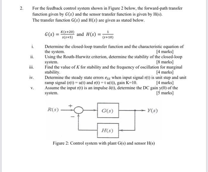 Solved 2. For The Feedback Control System Shown In Figure 2 | Chegg.com