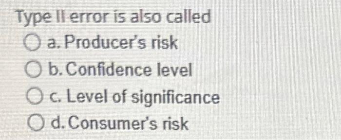 Solved Type II error is also called a. Producer's risk b. | Chegg.com