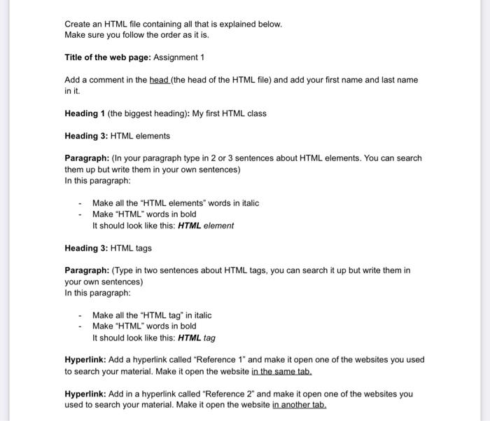 Solved Create an HTML file containing all that is explained | Chegg.com