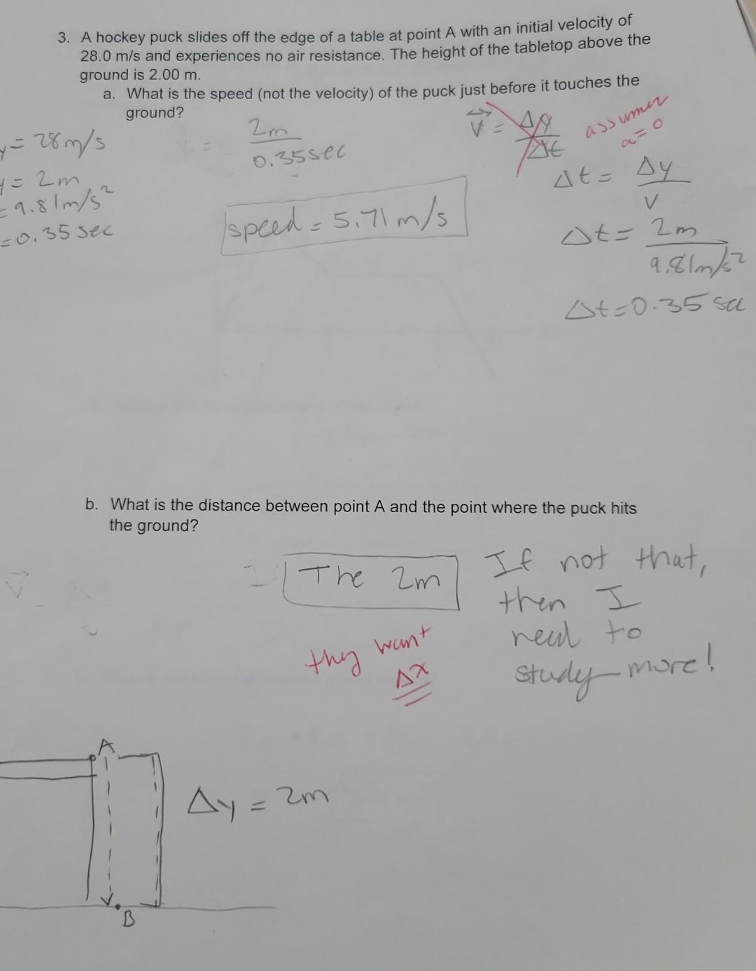 Solved 3. A hockey puck slides off the edge of a table at
