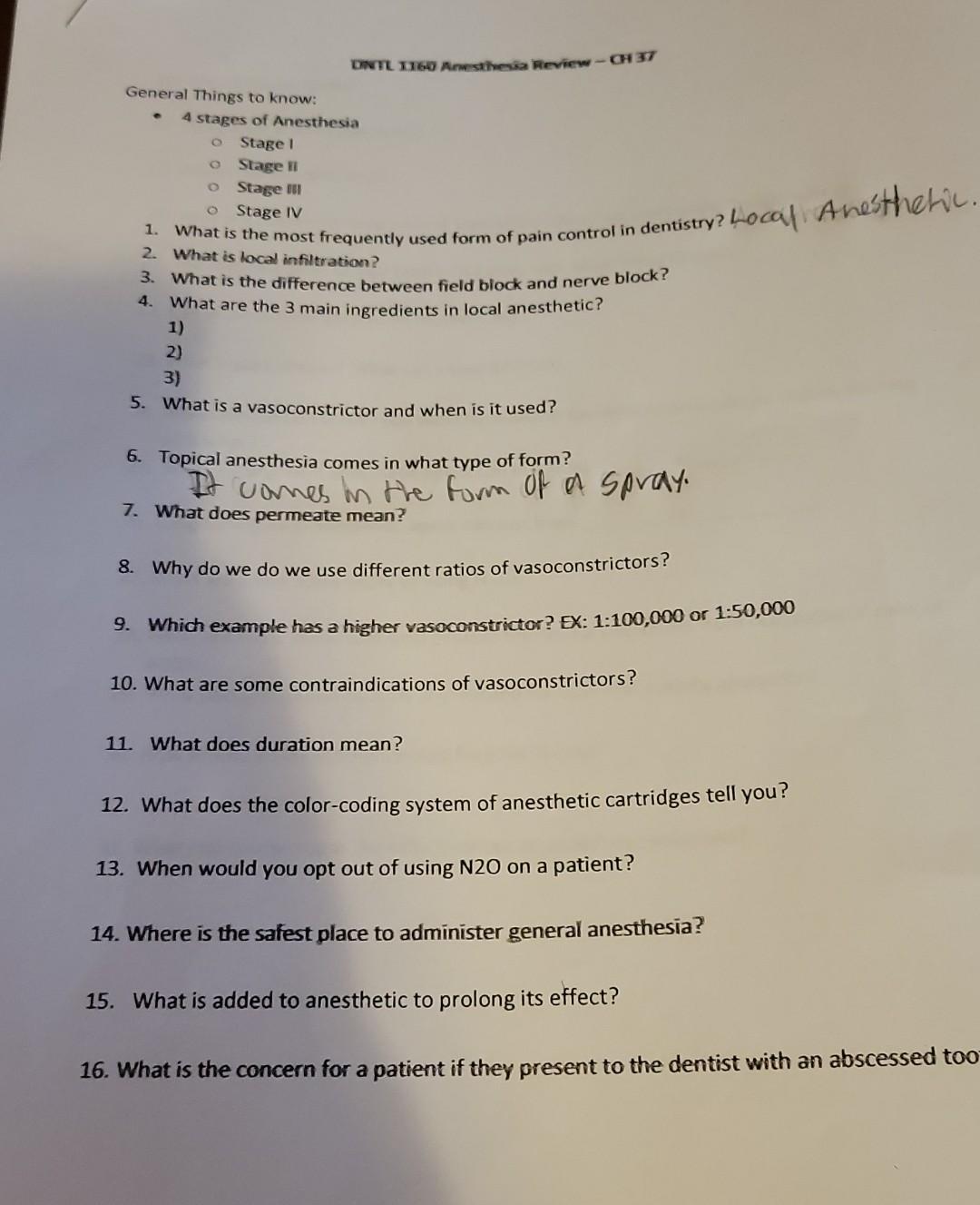 Solved General Things to know 4 stages of Anesthesia