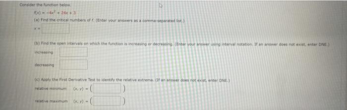 Solved Consider the function below. FX) -4? +24x + 3 (a) | Chegg.com