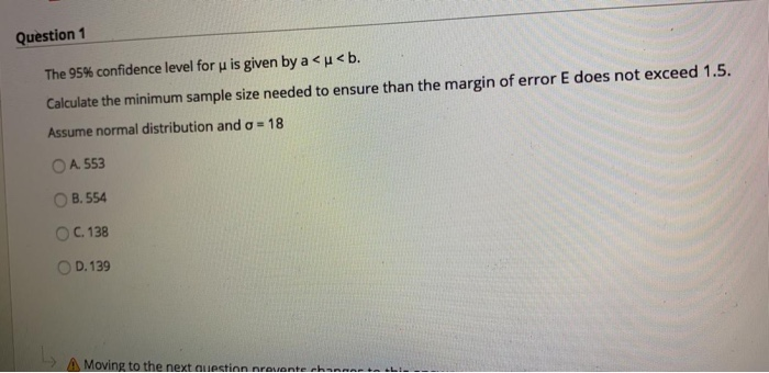 Solved Question 1 The 95% confidence level for u is given by | Chegg.com